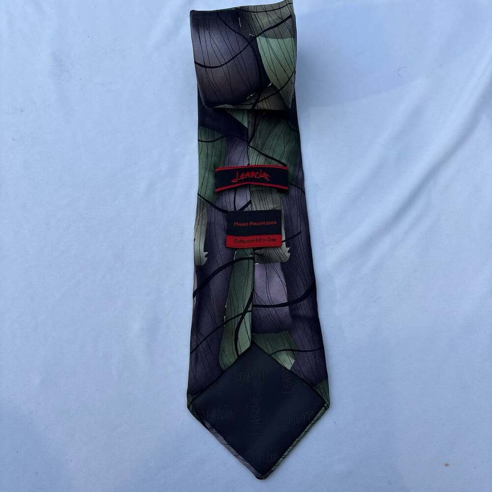 J. Garcia Moon Mountains Collection Fifty-One Silk Green Purple Necktie - Picture 3 of 8